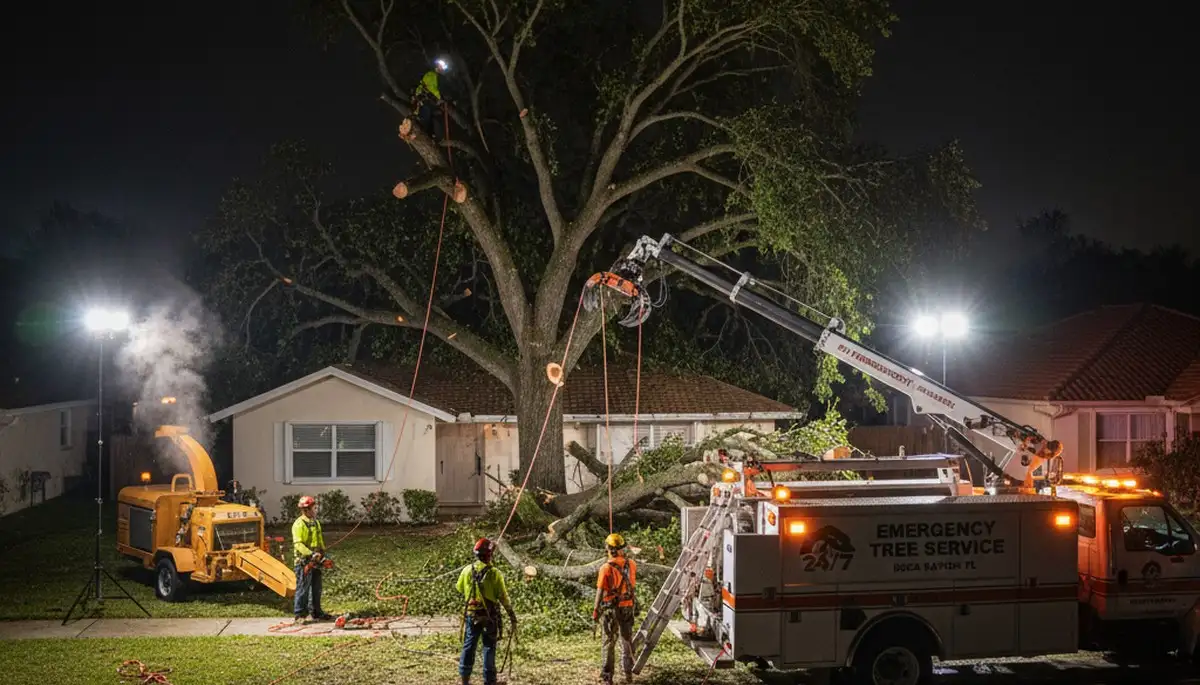 24/7 emergency tree removal crew restoring storm safety for homeowners in Boca Raton, FL