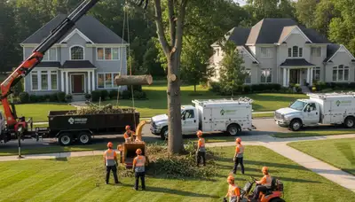 Professional lawn and tree service team working in Boca Raton FL yard maintenance