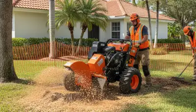 Professional stump grinding service removing tree stumps in Pompano Beach, FL for Boca Raton property owners