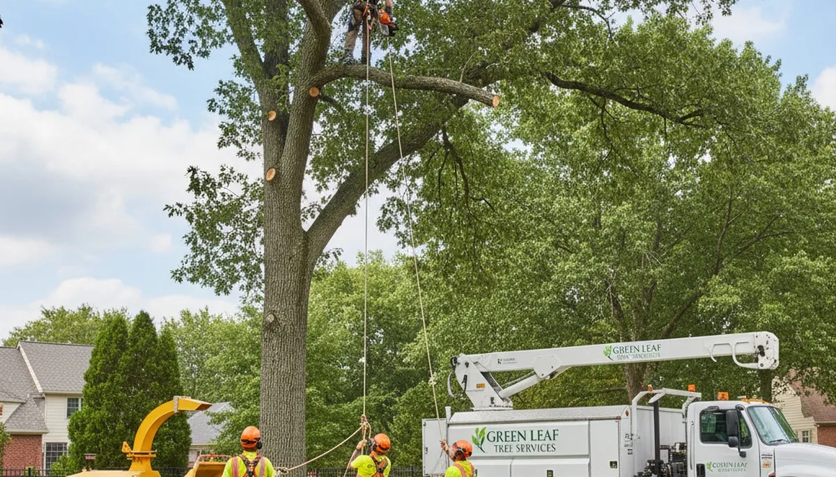 Arborists performing professional tree removal in Boca Raton, FL for storm-damaged palm and oak trees