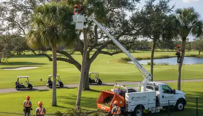 Professional tree removal service in Boca Raton FL safely cutting and clearing large palm trees