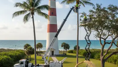 Professional tree removal service in Boca Raton FL safely cutting large oak tree