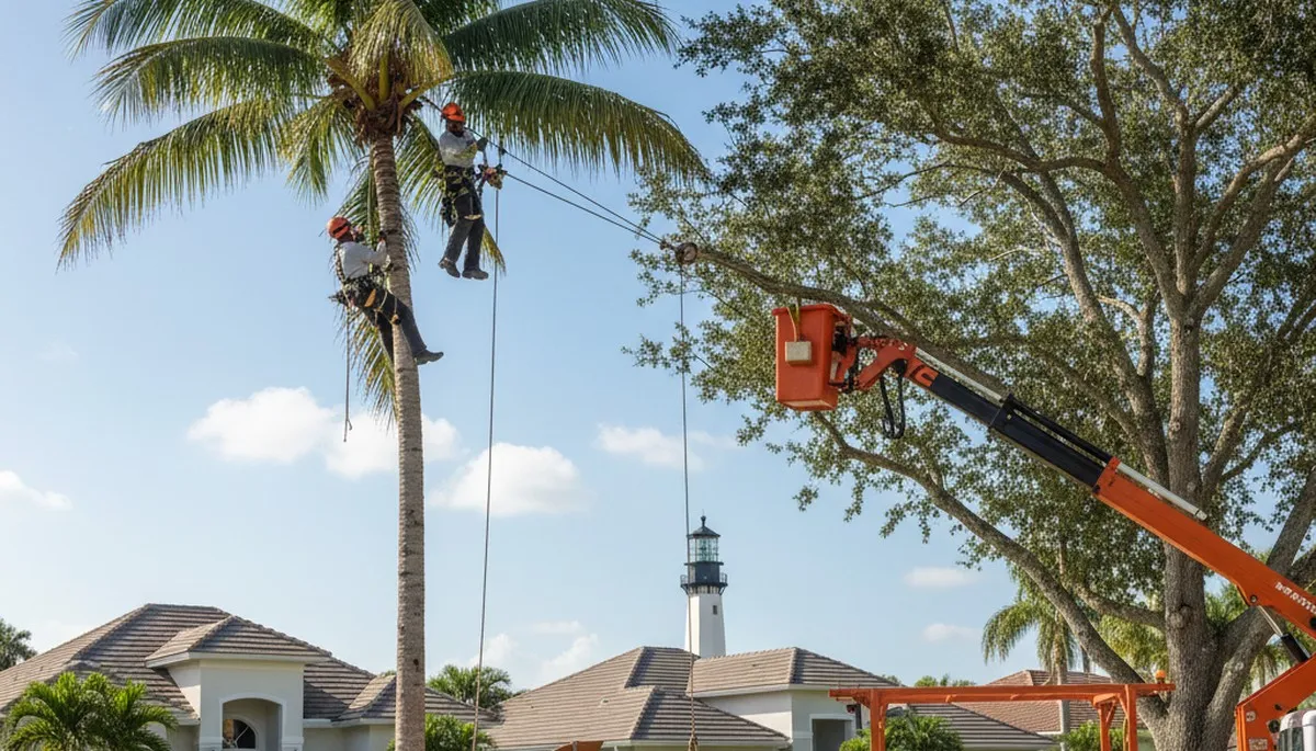Professional tree removal service in Boca Raton FL safely clearing large oak tree