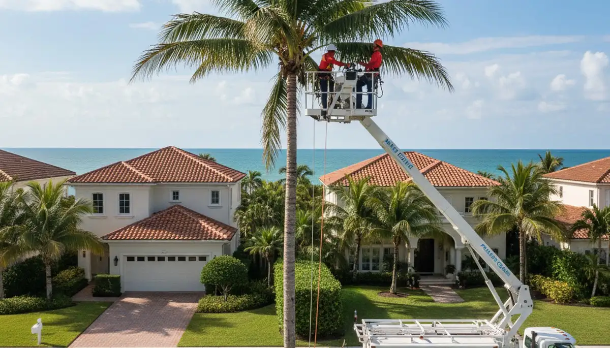 Professional tree removal service in Boca Raton, FL safely cutting large oak tree
